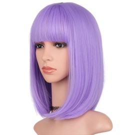 BEAUTIFA Purple Bob Wig with Bangs for Women 12 Inch Short Straight Lavender Wigs Synthetic Colored Wigs