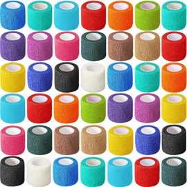 Treela 36 Pcs Self Adherent Bandage Wrap Breathable Cohesive Bandage Elastic Adhesive Tape for Stretch Athletic Sports Wrist Ankle (Colorful,2" X 5 Yard)