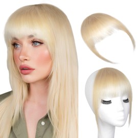 LEEONS Clip on Bangs for Women - Wispy Bangs Hair Clip Human Hair, Natural Looking Bangs Hair clip for Easy Styling (613# - Blonde)