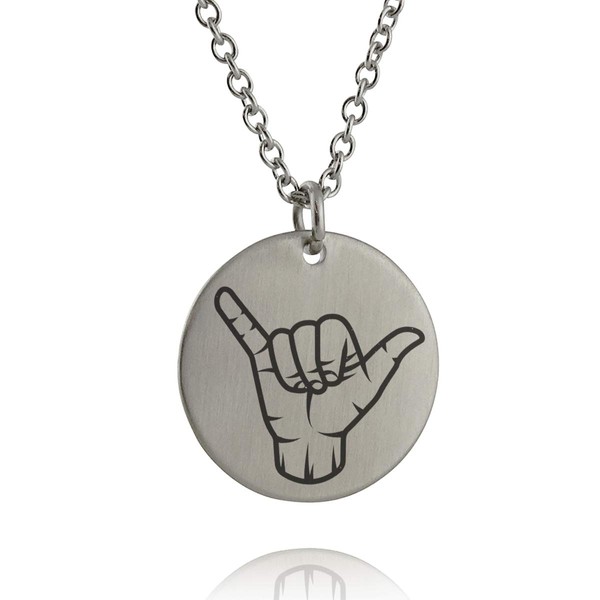 FashionJunkie4Life Hang Loose Shaka Sign Pendant Necklace - Engraved Stainless
