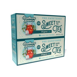 Southern Breeze Hot Brew Sweet Tea Original Iced Tea with Black Tea and Zero Carbs Zero Sugar, 22 Individually Wrapped Family Size Tea Bags, Pack of 2