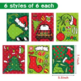 Aginc Berry 36pcs Christmas Green Monster Stickers, Xmas Make a Face Holographic Stickers, Shiny Make Your Own Christmas Thief Hand for Kids Holiday Party Supplies