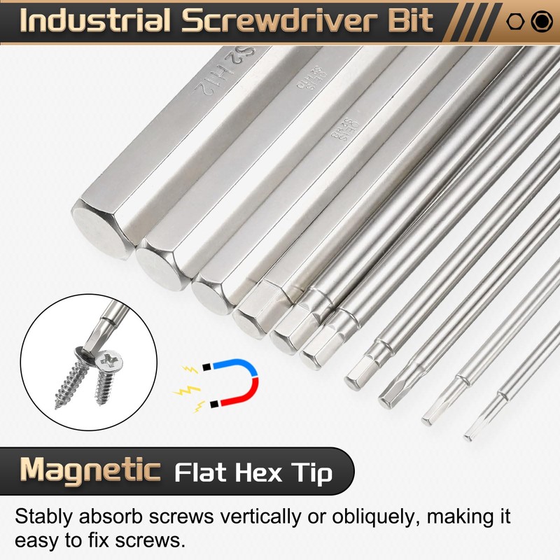 HARFINGTON H1/8 Hex Head Screwdriver Bit 1/8" Flat Tip 1/4"
