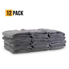 VPD Microfiber Warp Edgeless Towels - Ultra-Soft, Scratch-Free Drying and Cleaning Towels, No Streaking, Buffing Polishing Towels, Grey, 15.75" x 15.75", Machine Washable, For All Surfaces (12)