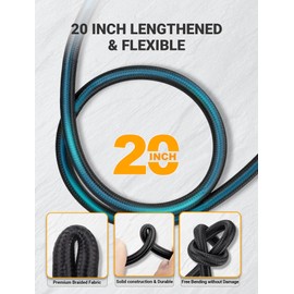 LUMITECO 20 Inch Tire Inflator Hose Adapter, Car Air Hose Self-Locking Air Chuck w/Tire Schrader Valve Fine Thread & Presta Valve Adapter, Quick Connect & Release for Pump Air Compressor Attachments