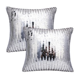 Silver Cushion Covers - 2pcs Silver Sequin Cushion, Disco Ball Pillow Covers, Funky Disco Christmas Decor, Sparkle Sequin Throw Cushions Covers, Best Wedding Party Bed Living Room Sofa Decor (38x38cm)