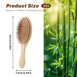 Bamboo Paddle Wooden Hair Brush, Eco-Friendly Natural Bamboo Wooden Brush with Air Cushion, Wide Tooth Comb for Scalp Massage, Reduces Frizz, Suitable for All Hair Types, Durable Hair Care Tool