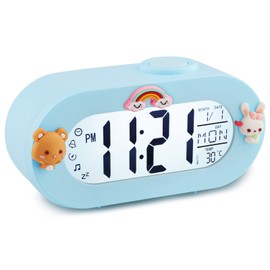 Ayybboo Kids Alarm Clock,Digital Sleep Trainer Clock with Snooze Function & Night Light,Multi-language Kids Silent Alarm Clock for Boys/Girls,Birthday (BLUE)