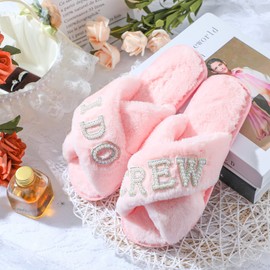 Xuhal Bridesmaids Wedding Slippers I Do Crew Slide Slippers Women's Wedding Shoes Maid and Matron of Honor Slipper for Bridal Bachelorette Party(7-8)