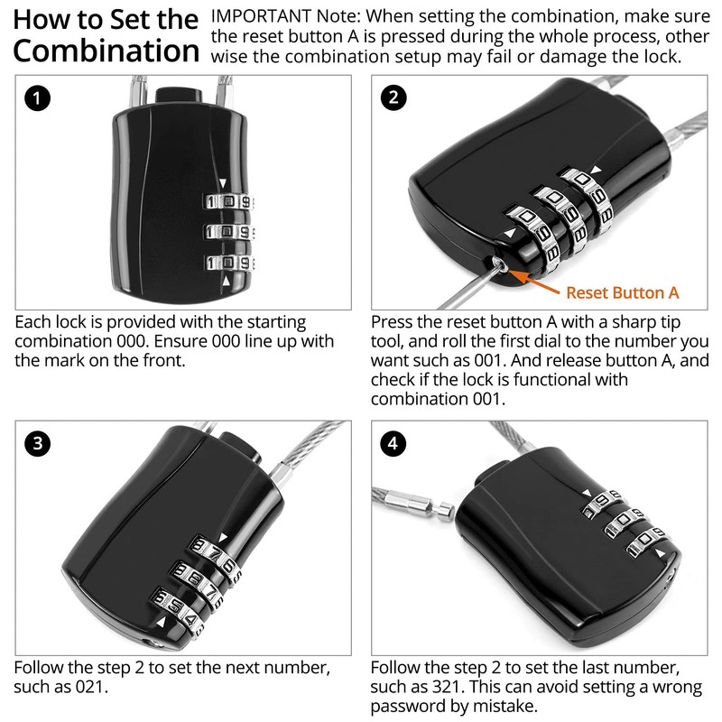 QWORK® Motorcycle Helmet Lock, Password Lock Retractable Cable Padlock with