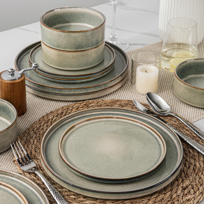 AmorArc Ceramic Dinnerware Sets, Handmade Reactive Glaze Stoneware Plates and