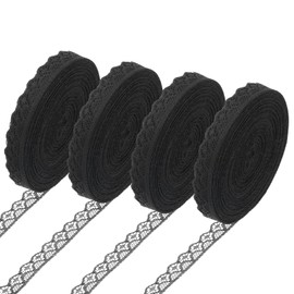 Rnigra 40M Black Lace Ribbon Roll, Lace Trim Width 1.4cm, Trimming for Sewing, Perfect for Crafting, Wedding Decoration, Gift Wrapping, Bow Making, Bouquet(10M/Roll, 4 Roll)
