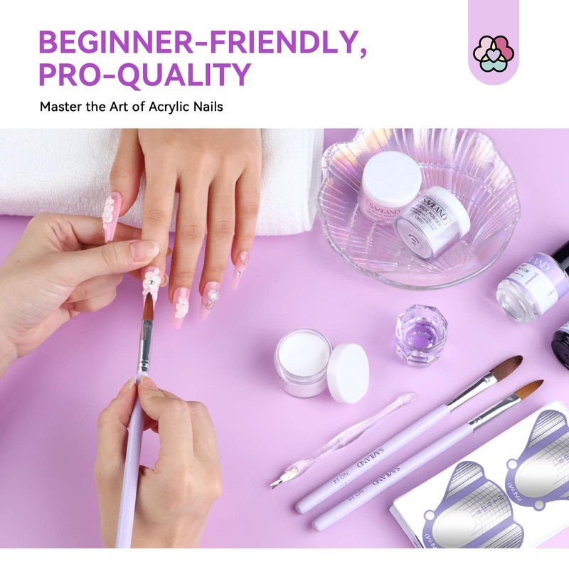 SAVILAND Acrylic Nail Kit for Beginners: White Pink Clear Acrylic