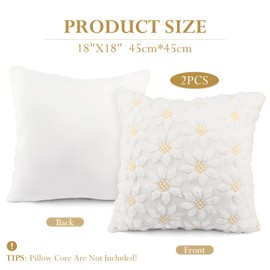 La Desire 2PCS Cushion Covers 45 x 45cm Throw Pillow Covers with White Daisy Pattern, Pillow Case with Soft Plush Faux Fur Jacquard Decor for Bedroom, Sofa, Couch, Holiday Home Pillow
