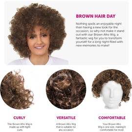 Brown Afro Wig - Fancy Dress Accessory - Funky Large Curly Hair 70's Disco Clown Mens Ladies - Perfect for Fancy Dress Events - Pack Of 1