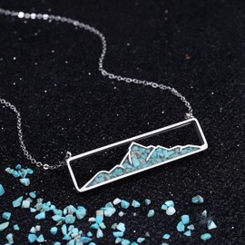 Lauren-Spencer Gemstone Mountain Necklace for Women Turquoise Tumbled Chips Pendant Necklace Dainty Mountain Range Bar Necklaces for Women Nature Jewelry Gift (Mountain Style B-Turquoise)