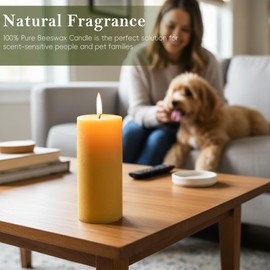2x5 Inch Beeswax Candles, 4 Packs, 100% Natural Beeswax Pillar Candles, 52 Hours Burn Time, Pure Emergency Candle Long Burning for Home Decor, Gift Sending, Smokeless & Dripless