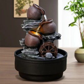 Three-tier Fountain Featuring Water Wheels, Flowing Water Fountains, Water Feature Decorations and AccessoriesColor: As picture, Size: One Size