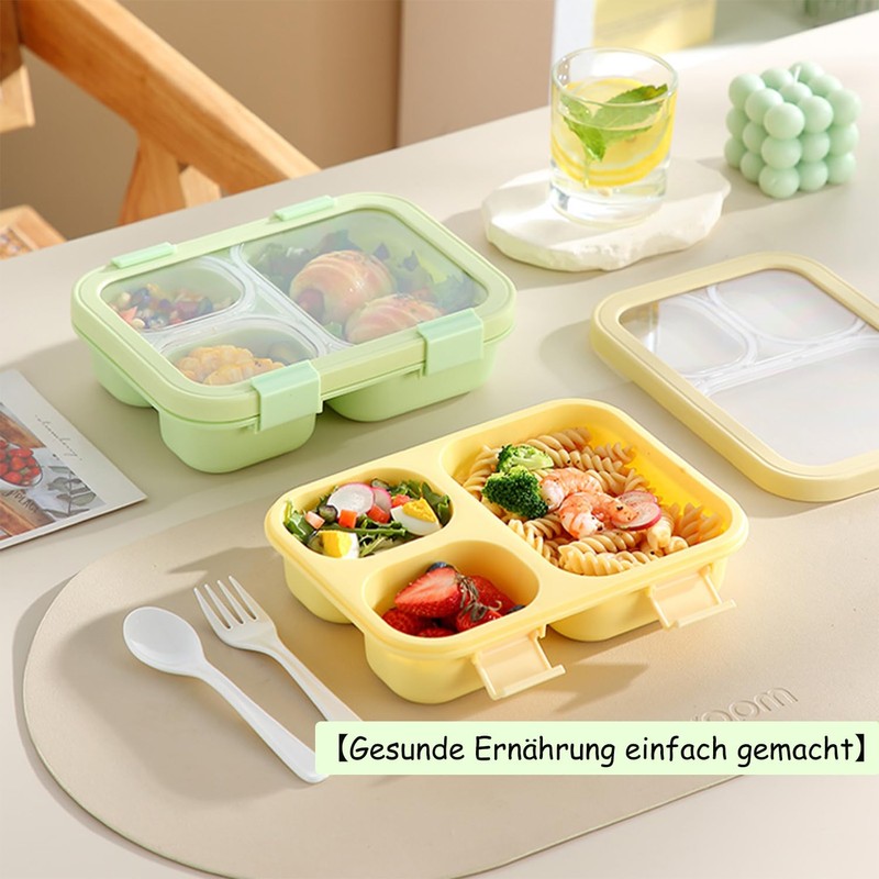 Bento Box, Meal Prep Container - 3 Compartment Food Container