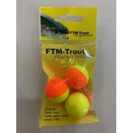 FTM Trout Pilots Round Orange/Yellow – 3 Pilot Floats for Trout Fishing, Bite Alarm for Trout Fishing on Trout Lake, Diameter: 24 mm