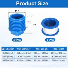sourcing map 5Pcs 1/2 Inch PT Male Thread PVC Pipe Fitting Plug, Cleanout Plugs, Water Drain End Caps Coupling Adapter with Tape for Water Heater Supply Lines, Plumbing, Blue