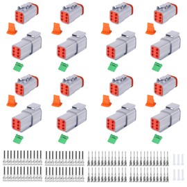 134 PCS Deutsch DT Grey 6 Pin Connectors 8 Set, Waterproof Electrical Wire Connector with Stamped Contacts and Seal Plug for Truck, Off-Road Vehicles, Construction, Agriculture, Motorcycle Wiring