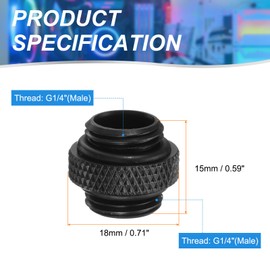 sourcing map 6pcs Water Cooling Adapter G1/4" Thread Male to Male Mini Extender Fitting Copper Water-Cooled Compression Fitting with O-Ring for Computer PC Cooling System, Black