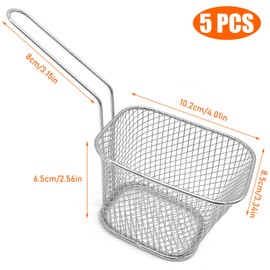 Pack of 5 Small Stainless Steel Fryer Baskets, Mini French Fryer Baskets with Handle, Frying Basket for Fries, Shrimp, Onion Rings