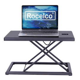 Rocelco 19" Portable Laptop Riser, Height Adjustable Travel Standing Desk Converter, Premium Compact Sit Standup Keyboard Monitor Rising Workstation with Carry Bag, Black
