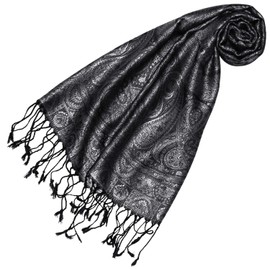 Lorenzo Cana Luxury Silk Scarf for Men Scarf 100% Silk Woven Men's Scarf Elegant Paisley Pattern Grey Black 7864511, charcoal