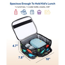 BrainyBees Clear Lunch Bag for Kids - Reusable Clear Lunch Box Clear Snack Bag Heavy Duty Transparent Stadium Approved Kids Lunch Bag for School Travel Picnic, Black Dinosaur
