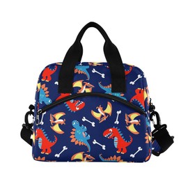 ALAZA Lunch Bags for Women Girls Boys, Cartoon Cute Dinosaur Insulated Lunch Box with Shoulder Straps and Handle, Crossbody Tote Lunch Bag for School Office