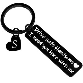 Nimteve Gifts For Men Drive Safe Handsome Mens Gifts For Him Dad Husband Boyfriend Gifts Initial Drive Safe Keychain Birthday Christmas Gift 26 Letter (S)