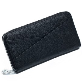 AprinCtempsD RFID Blocking Ladies Long Wallet Genuine Leather Women's Small Clutch Coin Purse Large Capacity Credit Card Organizer with Zip (Black)
