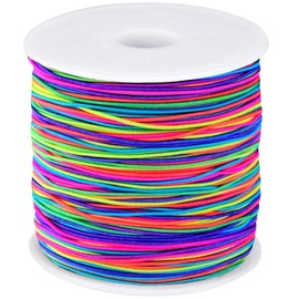 Trimming Shop 1mm Wide Rainbow Elastic Sewing Thread for Shirring - Full Roll of 100 Metres Stretch Cord - Spool of Elastic String for Clothing and Jewellery Making (100 Metres, Rainbow Color)