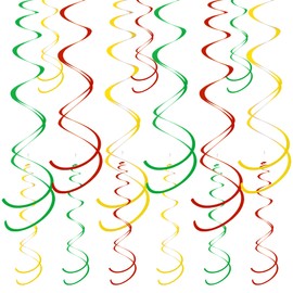 Colorful Ceiling Swirl Foil Decorations Hanging Plastic Streamer Themed Swirl Party for Christmas Carnival Celebration, Pack of 28 (Red, Green and Gold)