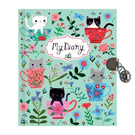 Mudpuppy Teacup Kittens Locked Diary for Kids – Includes a Lock and 2 Keys, Measures 6.5” x 5.5” – Diary Journal with Fun Cover Designs, 192 Pages, Ideal for Ages 4+