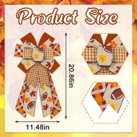 ABTOLS Large Fall Wreath Bows, Orange Buffalo Plaid Bows for Wreath Thanksgiving Autumn Leaves Burlap Bows for Front Door, Super Football Bows Party Bows for Holiday Indoor Outdoor Decor
