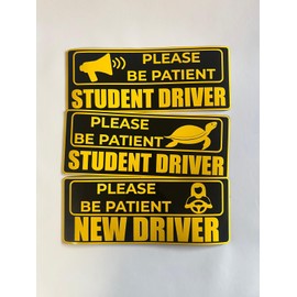 Student Driver Magnet, Please Be Patient, New Driver, 1 Park of 3 Different Design (Yellow Letter and Black Background)