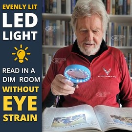 Vision Aid 30x 10x Lupa Manos Libres con Soporte, Luces LED, Lupa Iluminada De Mano para Baja Visión, Lectura