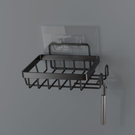 Oasiteege Adhesive Soap Bar Holder for Shower Wall, Self Draining Soap Dish Container Caddy Saver with 2 Hooks for Razor Loofah, Shampoo Sponge Tray Case Box for Bathroom Kitchen Sink, Black