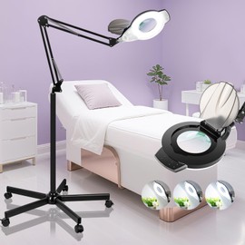 10X Magnifying Glass with Light and Stand, 2200 Lumens Dimmable Magnifying Floor Lamp, 2-in-1 Lighted Magnifier with 5 Wheels Rolling Base, Mag Lamp for Estheticians, Crafts, Reading, Facial