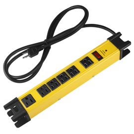 Heavy Duty Power Strip Surge Protector, 6 Outlet Industrial Power Strip with 15A, Shop Workshop Garden Metal Power Strip with 10 FT Cord 1200 Joules ETL Listed. Yellow