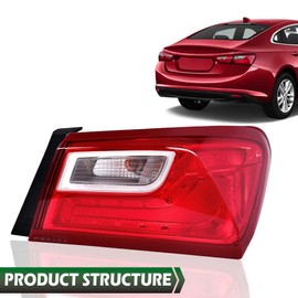 GRAND ORANGE Outer Tail Light Assembly Rear Lights Right Side Compatible with Chevy Malibu XL 2016 2017 2018 2019 2020 2021 2022 Passenger Side Rear Brake Stop Lamp Red lens 84132377