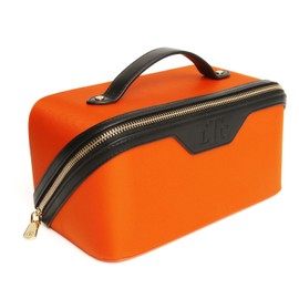 The London Train Case Co. Beauty Train Expandable Makeup Case, Vegan Leather, Two-Tone 24 x 12 x 12 cm (Orange)