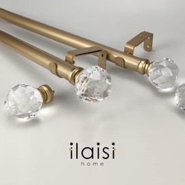 ILAISIHOME Luxury Gold Decorative Single Curtain Rod Set with Crystal-clear Faceted Finials, 36-72 in, Standard Single Drapery Rod for 1 Pack, 1-1/8 in diameter, Adjustable Length
