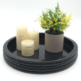 Carah & Cossh Round Wooden Tray, Black Round Decorative Wood Tray, Round Modern Decorative Tray, Perfect for Storage and Display (Black)