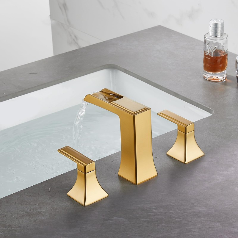 Brushed Gold Waterfall Bathroom Faucet, Sanliv 2-Handle Widespread Bathroom Faucet