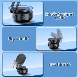 WODHMIEY Soporte Magnético para Celular Automóvil, con Ventosa de Vacío Eléctrica, 360° de Rotación, Brazo Extensible de 2 Niveles, Aluminio, Ideal para Auto, Hogar y Gimnasio (Negro2)