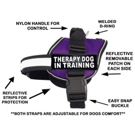 Therapy Dog in Training Nylon Dog Vest Harness. Purchase Comes with 2 Reflective Therapy Dog in Training pathces. Please Measure Your Dog Before Ordering (Girth 28-38", Purple)